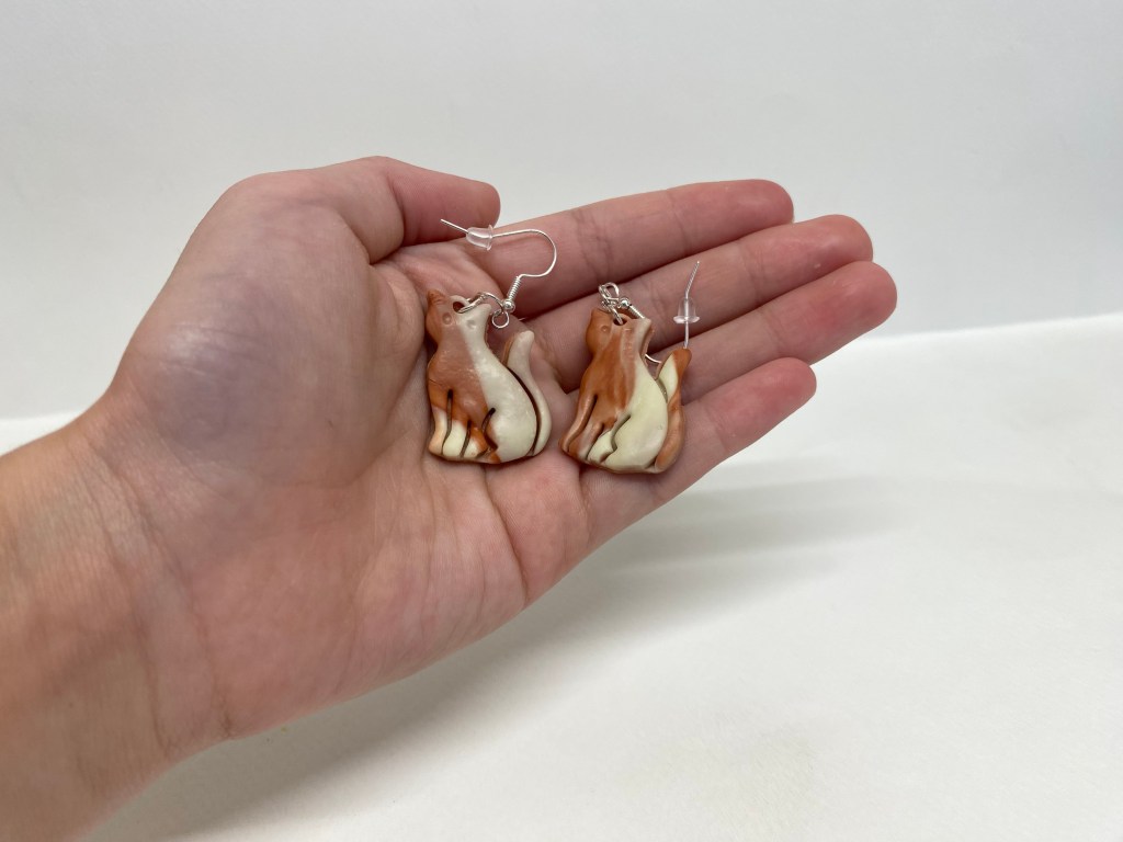 Polymer clay white and brown cat